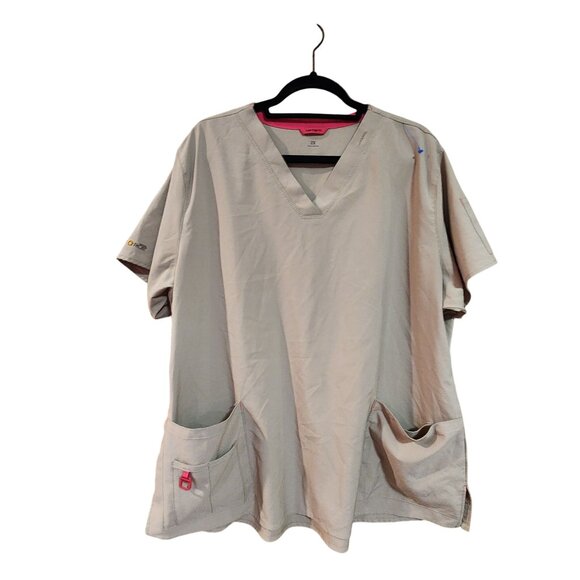 Carhartt Force Womens V-Neck Scrub Top 2X Beige Short Sleeve With Pockets - Picture 5 of 5